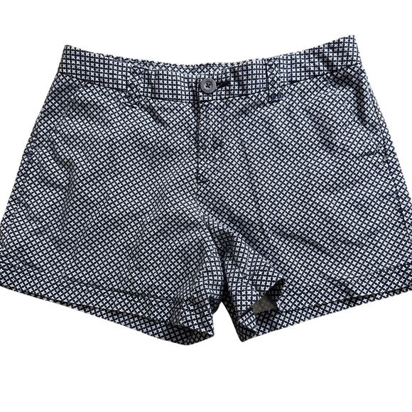 Womens Chino Shorts Cotton Geometric Blue Print Classic Preppy Mid Rise Size‎ 6 - Picture 1 of 11